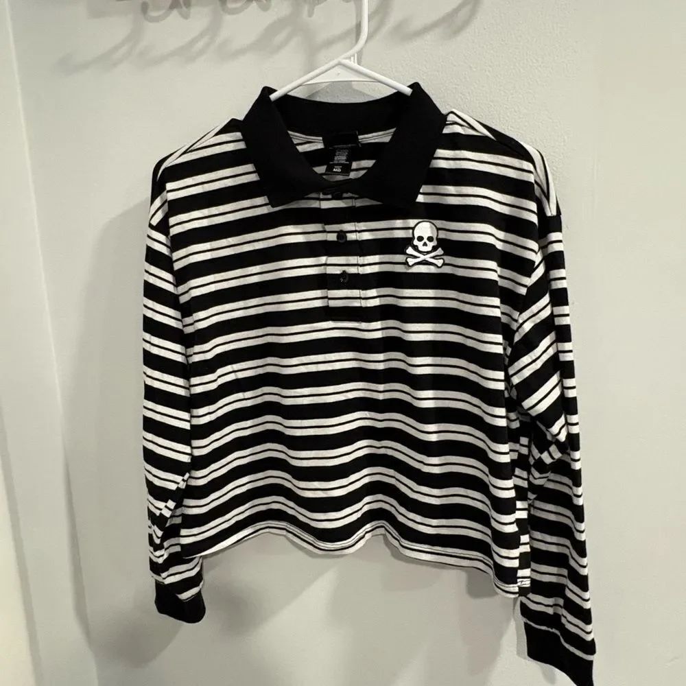Striped Black and White Long Sleeve Polo